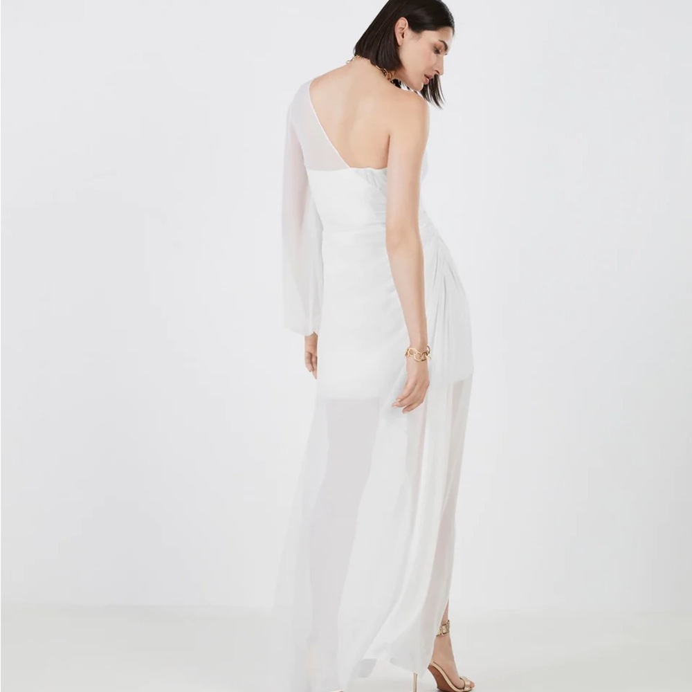 Gianni Draped One Sleeve Dress - GARDENIA